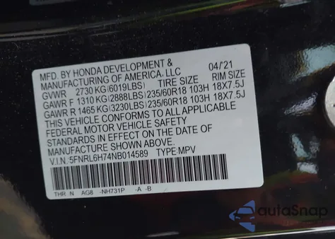 2022 Honda Odyssey Ex-L z USA, uszkodzony, nr VIN 5FNRL6H74NB014589